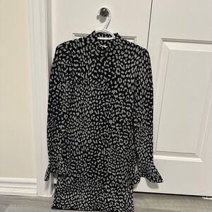 Michael kors Black and White Patterned Long Sleeve Dress